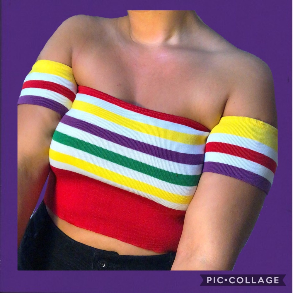 🌈Rainbow Off The Shoulder Striped Crop Top🌈